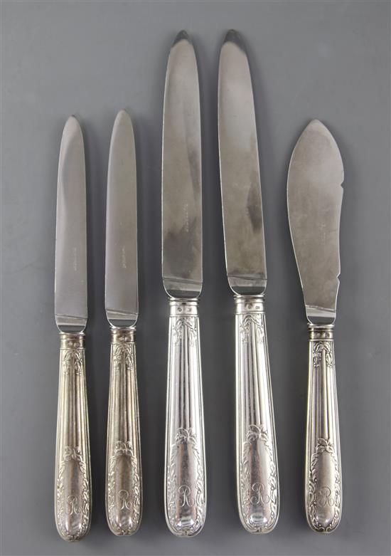 A part suite of late 19th century French silver handled knives by Emile Puiforcat,